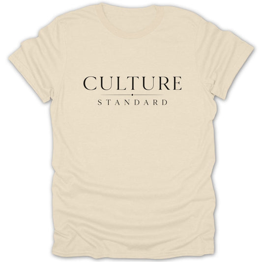 Cream t-shirt with black text "CULTURE STANDARD".