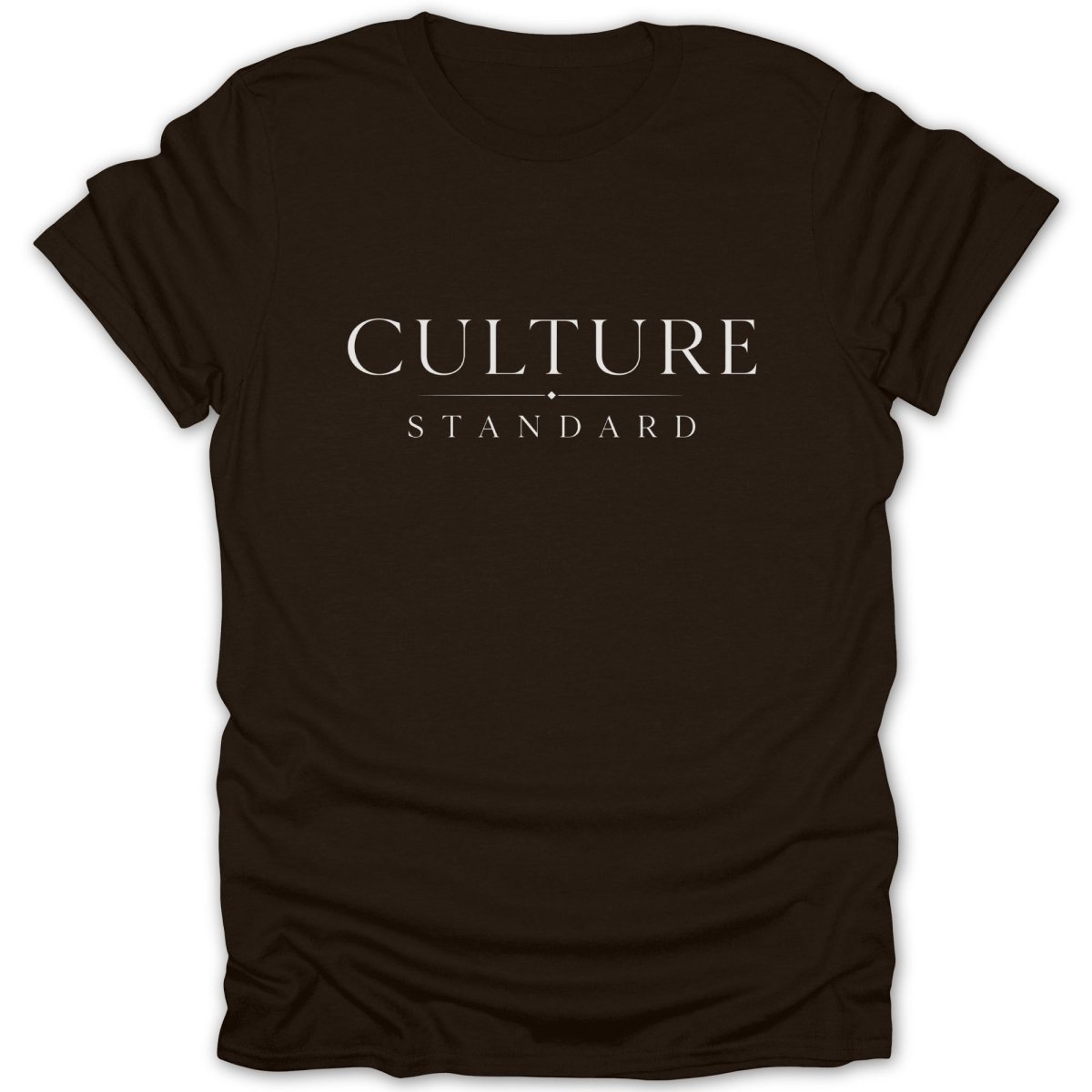 Brown t-shirt with white text "CULTURE STANDARD"
