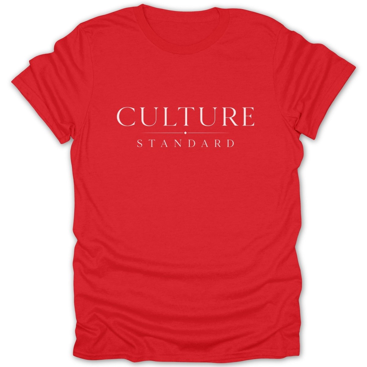 Red t-shirt with white text "CULTURE STANDARD" centered on the chest.