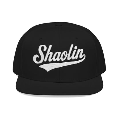 Black snapback baseball cap with white "Shaolin" text on the front.