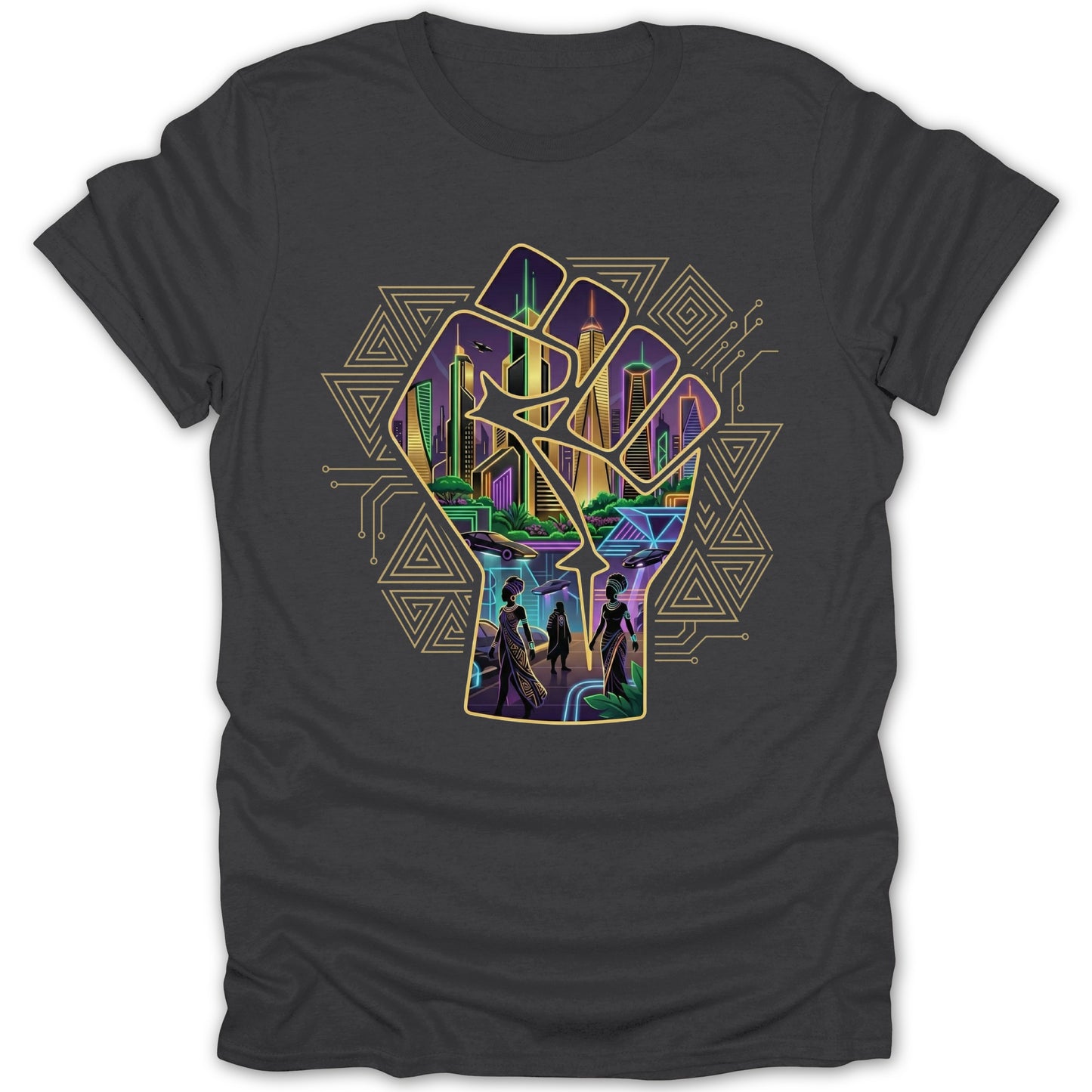 Futuristic City Fist Design Graphic T-Shirt
