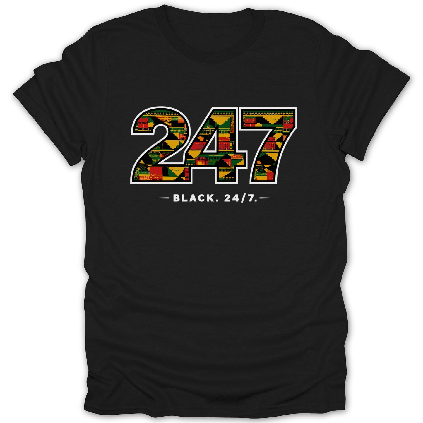 Black 24/7 Kente Pattern Number 247 Shirt
