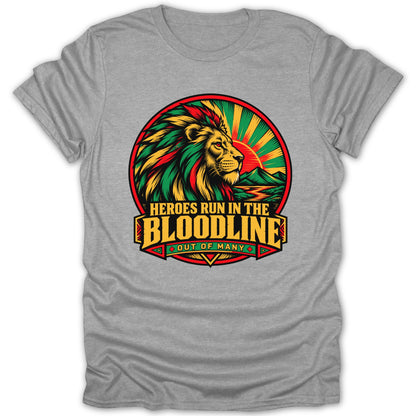 Lion with colorful mane in circle, "Heroes Run in the Bloodline" text.