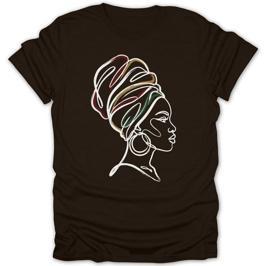 African Queen Head Wrap Line Art Tee - Zion Threadz