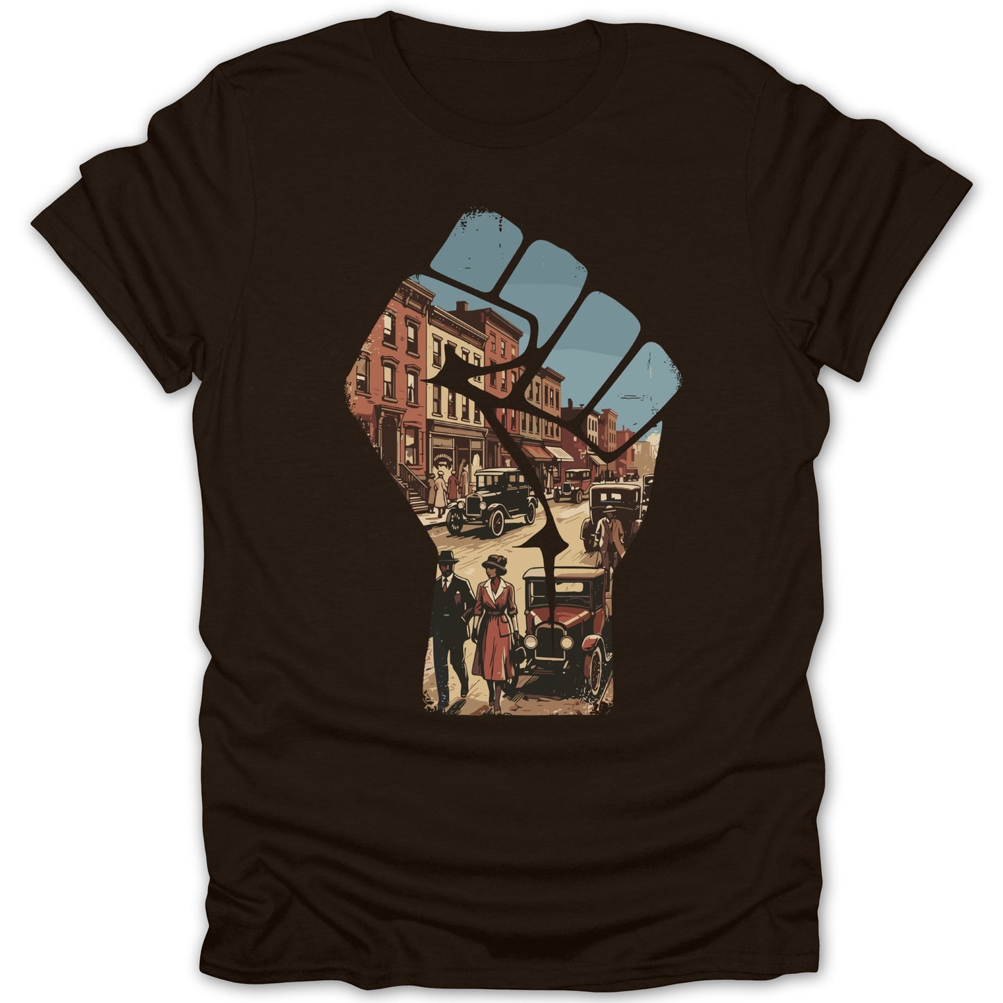 Vintage Street Scene in Fist Design Graphic Tee