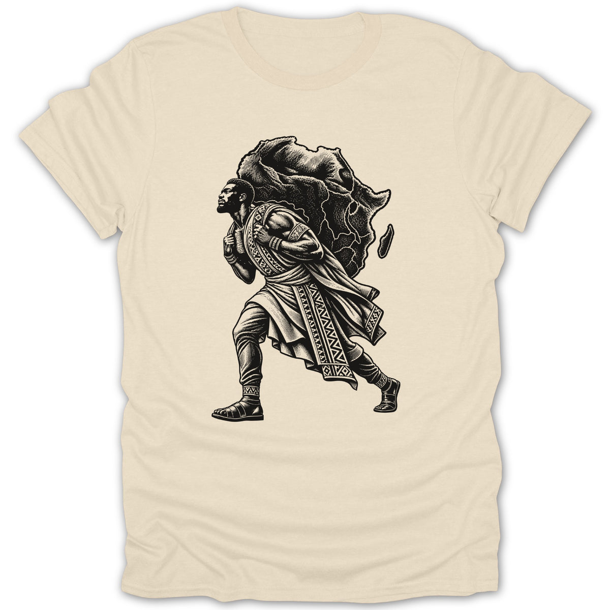 Illustration of a man carrying the continent of Africa on his back.