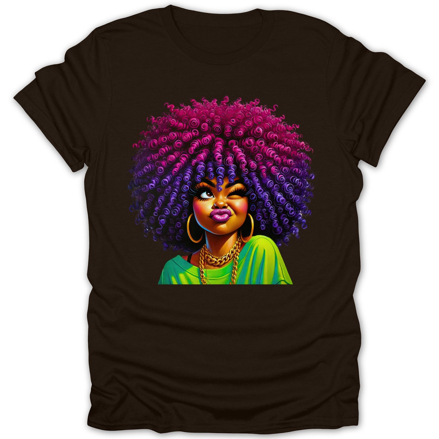 Vibrant Curly Hair Cartoon Design Graphic Shirt product type