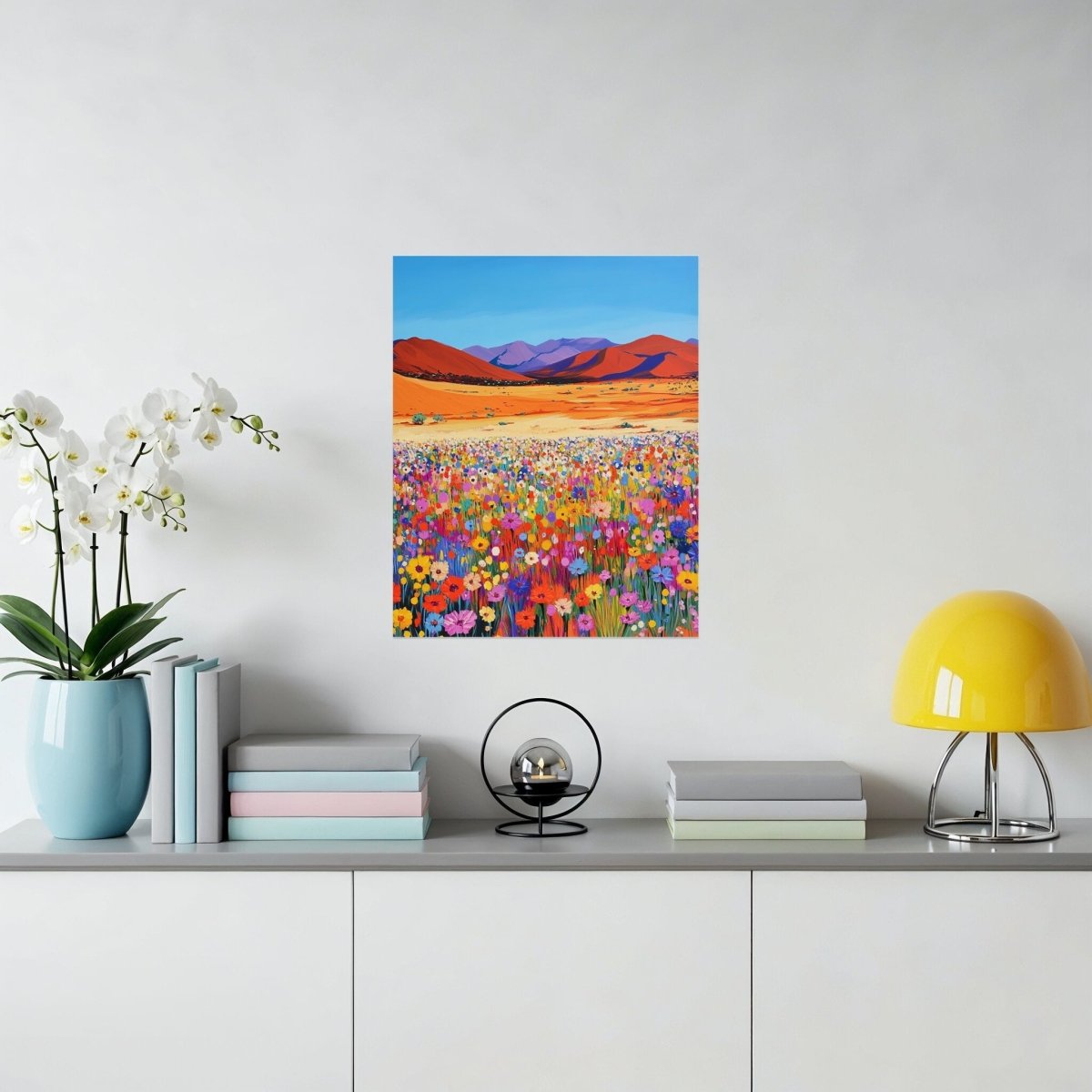 Desert Wildflowers with Mountains Colorful Landscape Poster - Zion Threadz
