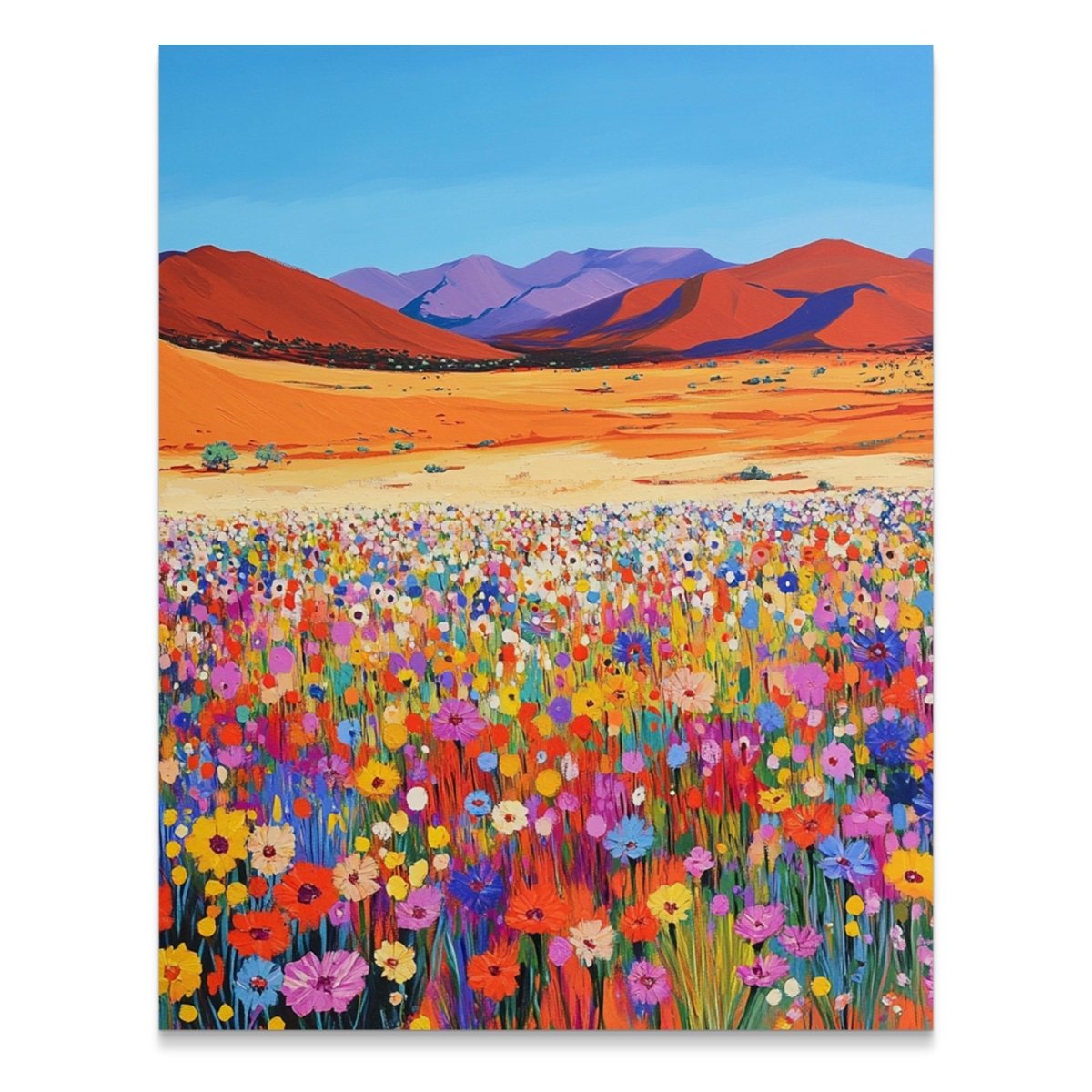 Desert Wildflowers with Mountains Colorful Landscape Poster - Zion Threadz