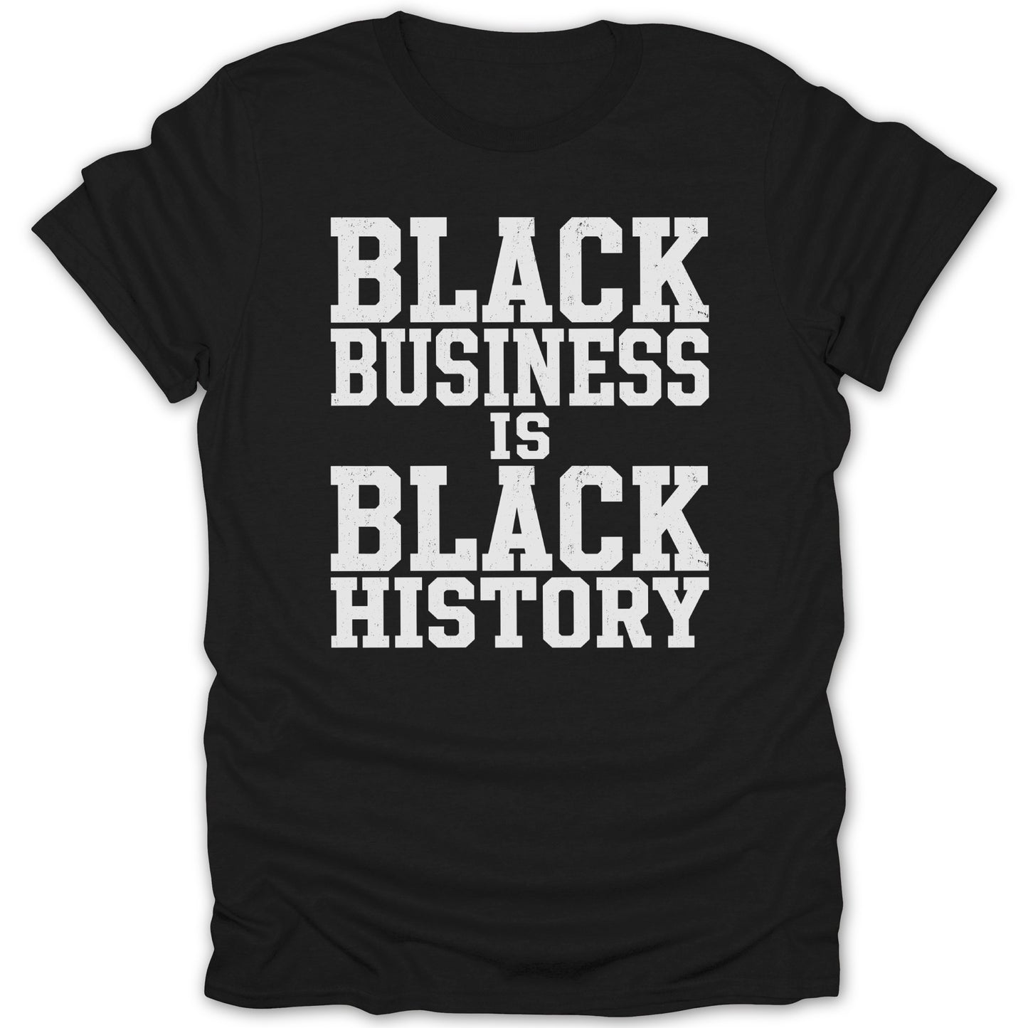 Black Business is Black History text on a black t-shirt.