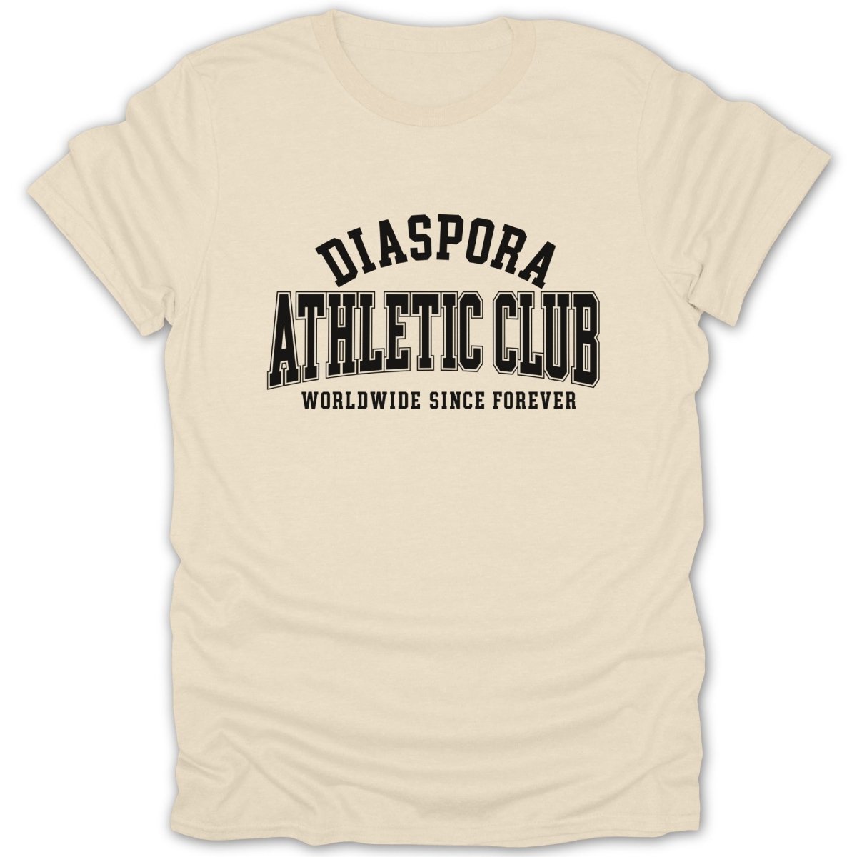 Light beige t-shirt with DIASPORA ATHLETIC CLUB worldwide text.