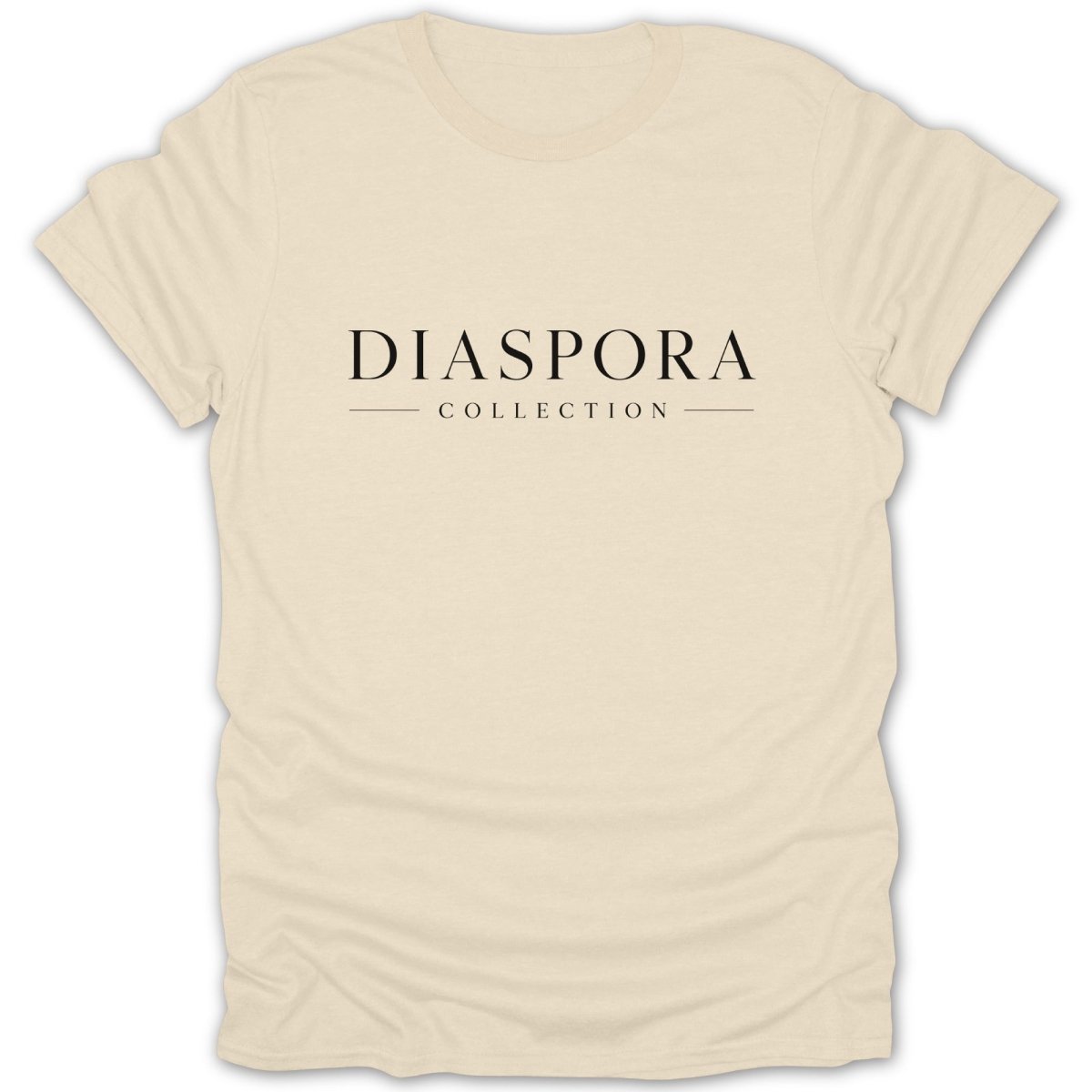 Cream t-shirt with black text "DIASPORA COLLECTION"