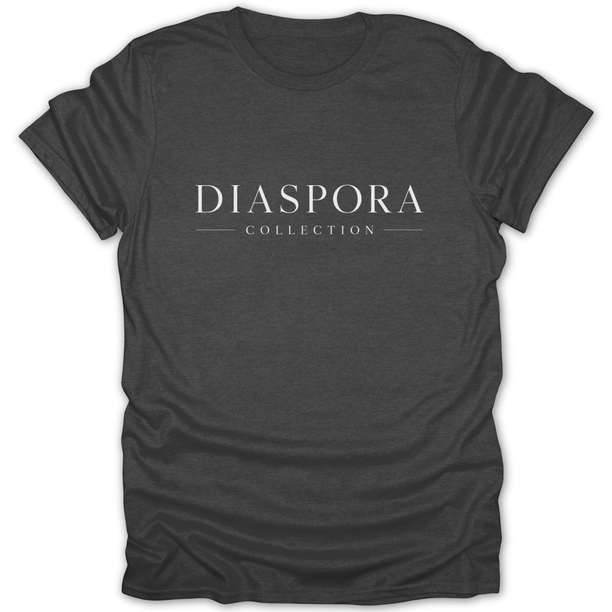 Dark gray t-shirt with white text that reads "DIASPORA COLLECTION"