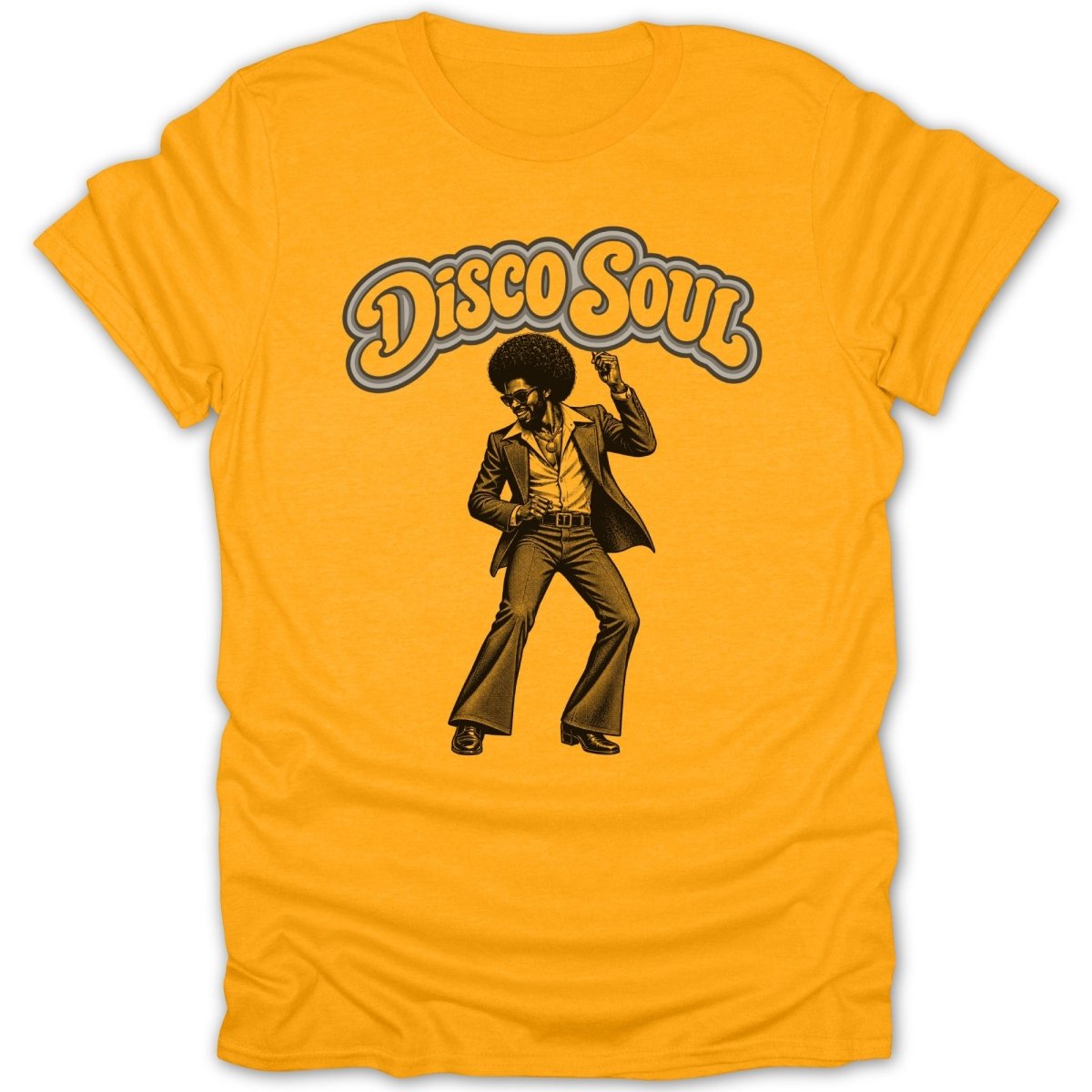 "Disco Soul" text above a man dancing in flared pants.
