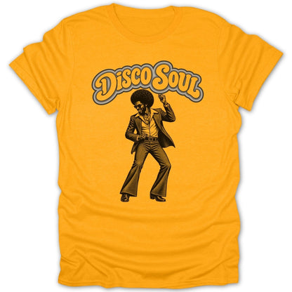"Disco Soul" text above a man dancing in flared pants.