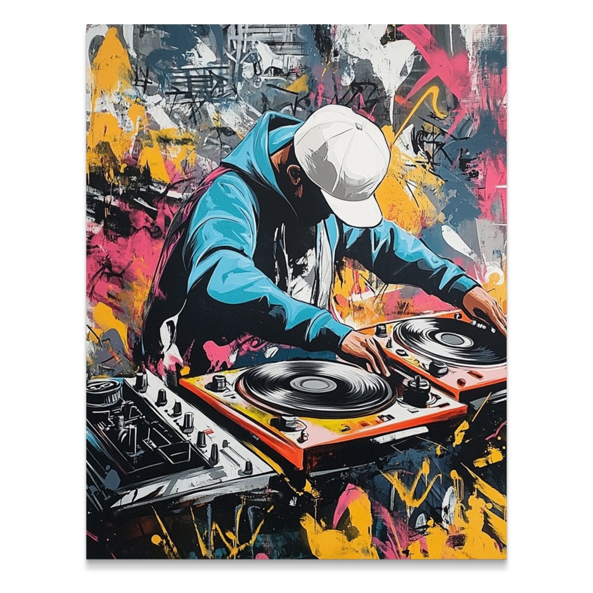 DJ at Work Artistic Vibrant Turntable Setup Stylish Poster - Zion Threadz