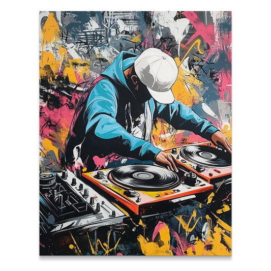DJ at Work Artistic Vibrant Turntable Setup Stylish Poster - Zion Threadz