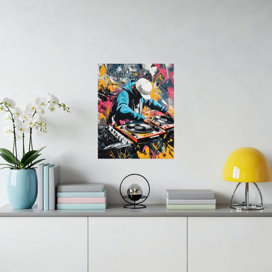 DJ at Work Artistic Vibrant Turntable Setup Stylish Poster - Zion Threadz