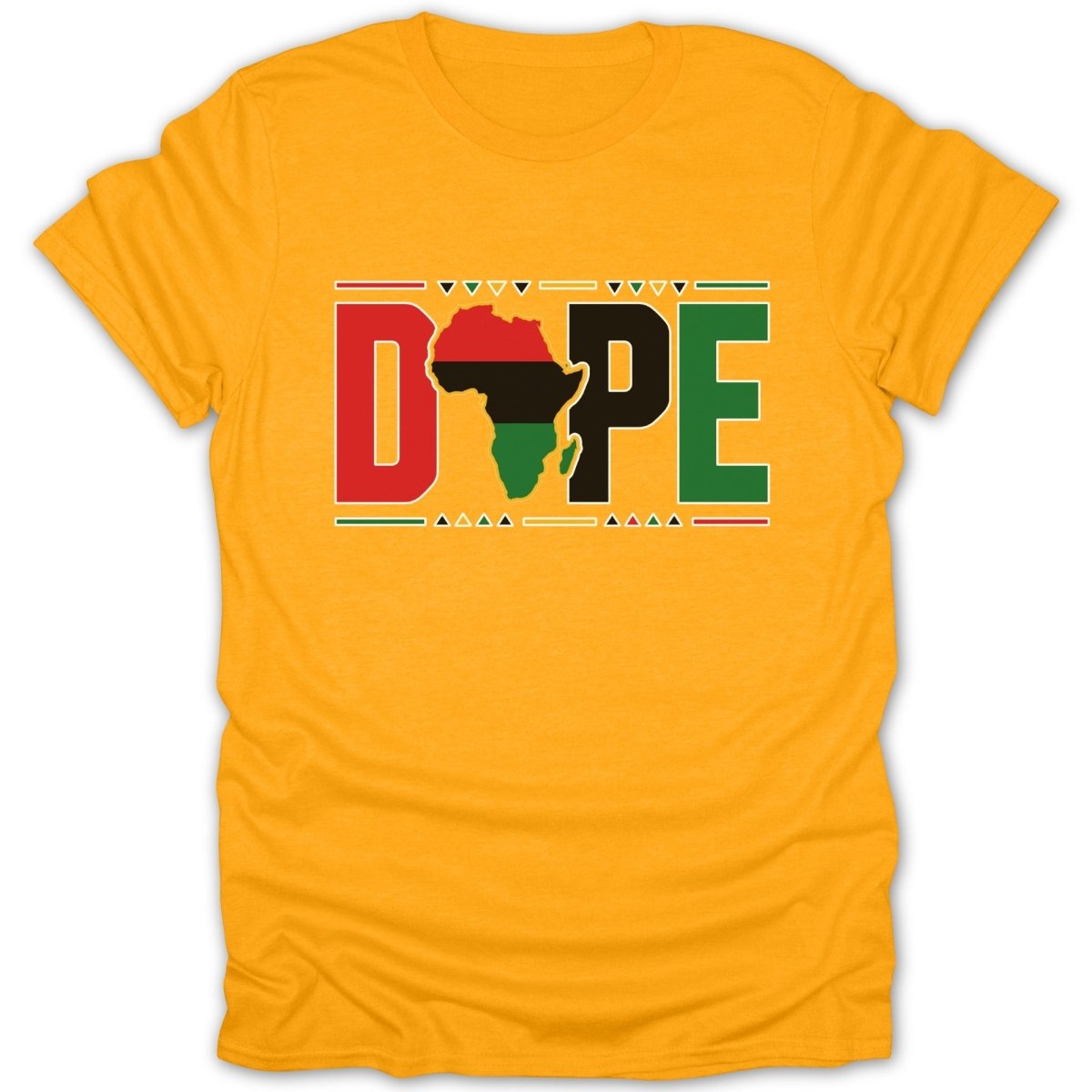Yellow t-shirt with "DOPE" text featuring the African continent map.