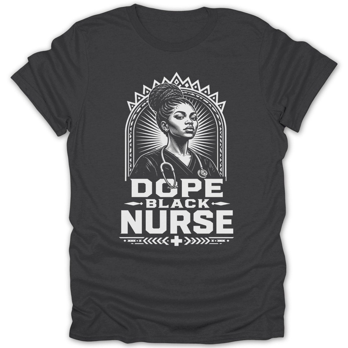 Dope Black Nurse graphic on a dark t-shirt.