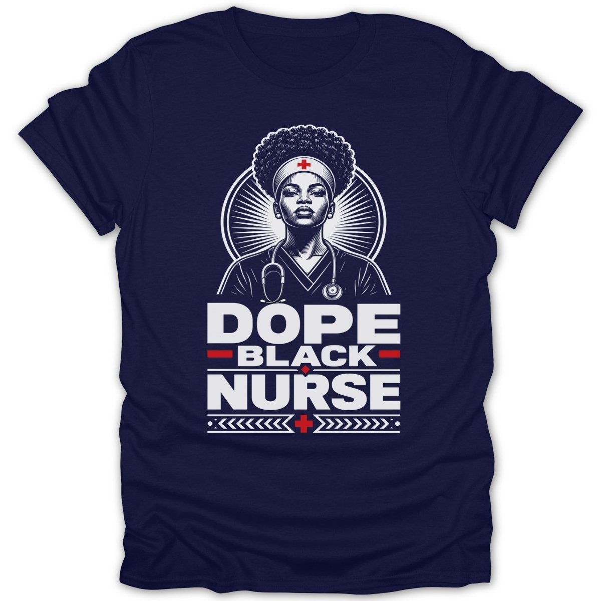 Graphic of a Black nurse with stethoscope, text reads "Dope Black Nurse".