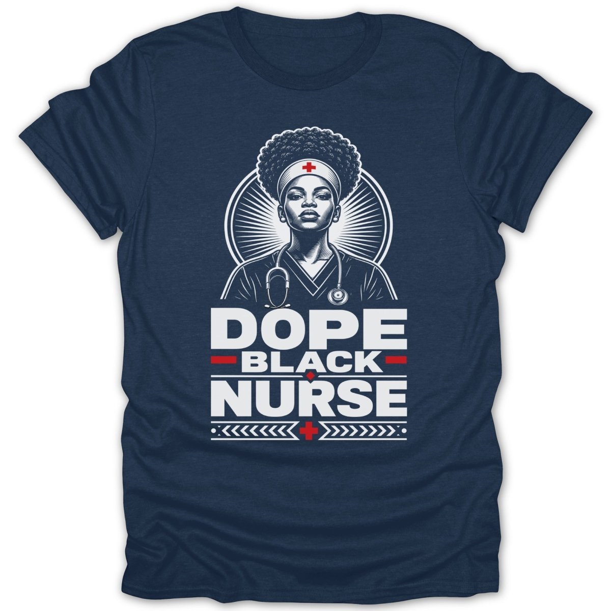 "Dope Black Nurse" text with a nurse illustration wearing a stethoscope.