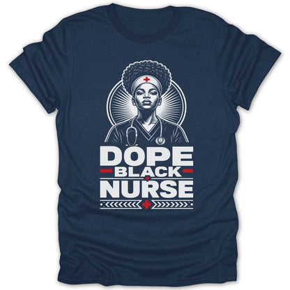 "Dope Black Nurse" text with a nurse illustration wearing a stethoscope.