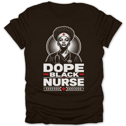 Illustration of a nurse with text "DOPE BLACK NURSE"