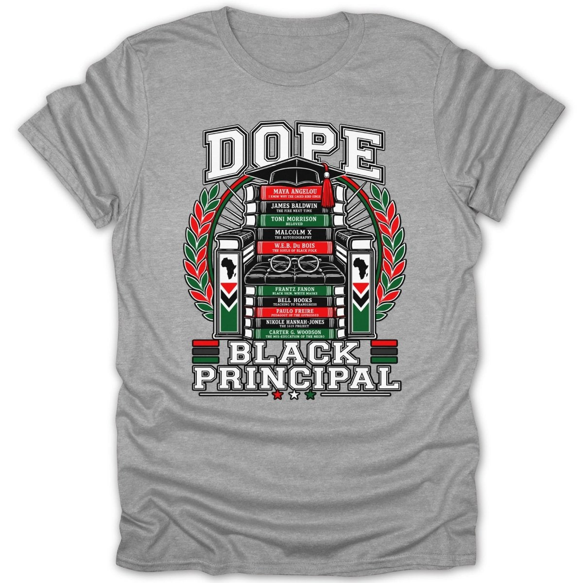 DOPE Black Principal graphic with stacked books and laurel wreath.