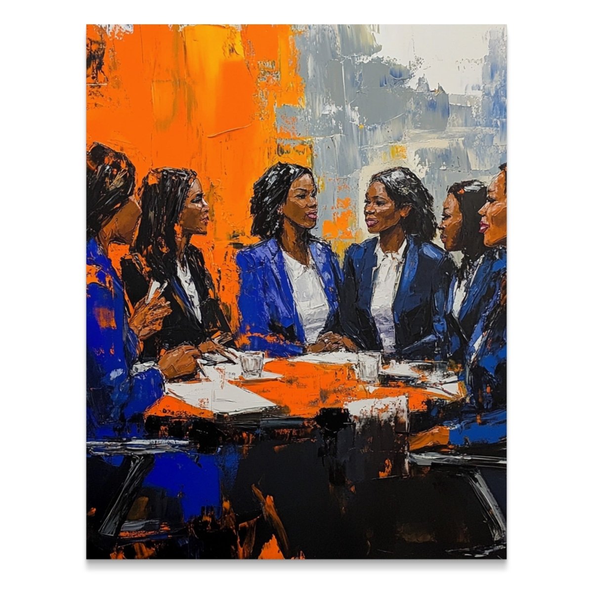 Dynamic Women in Meeting Bold Strokes Oil Painting Poster - Zion Threadz