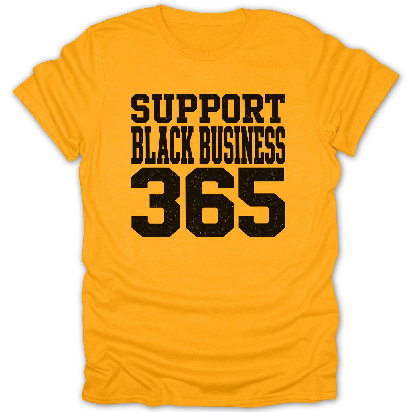 Yellow t-shirt with black text that reads "SUPPORT BLACK BUSINESS 365".