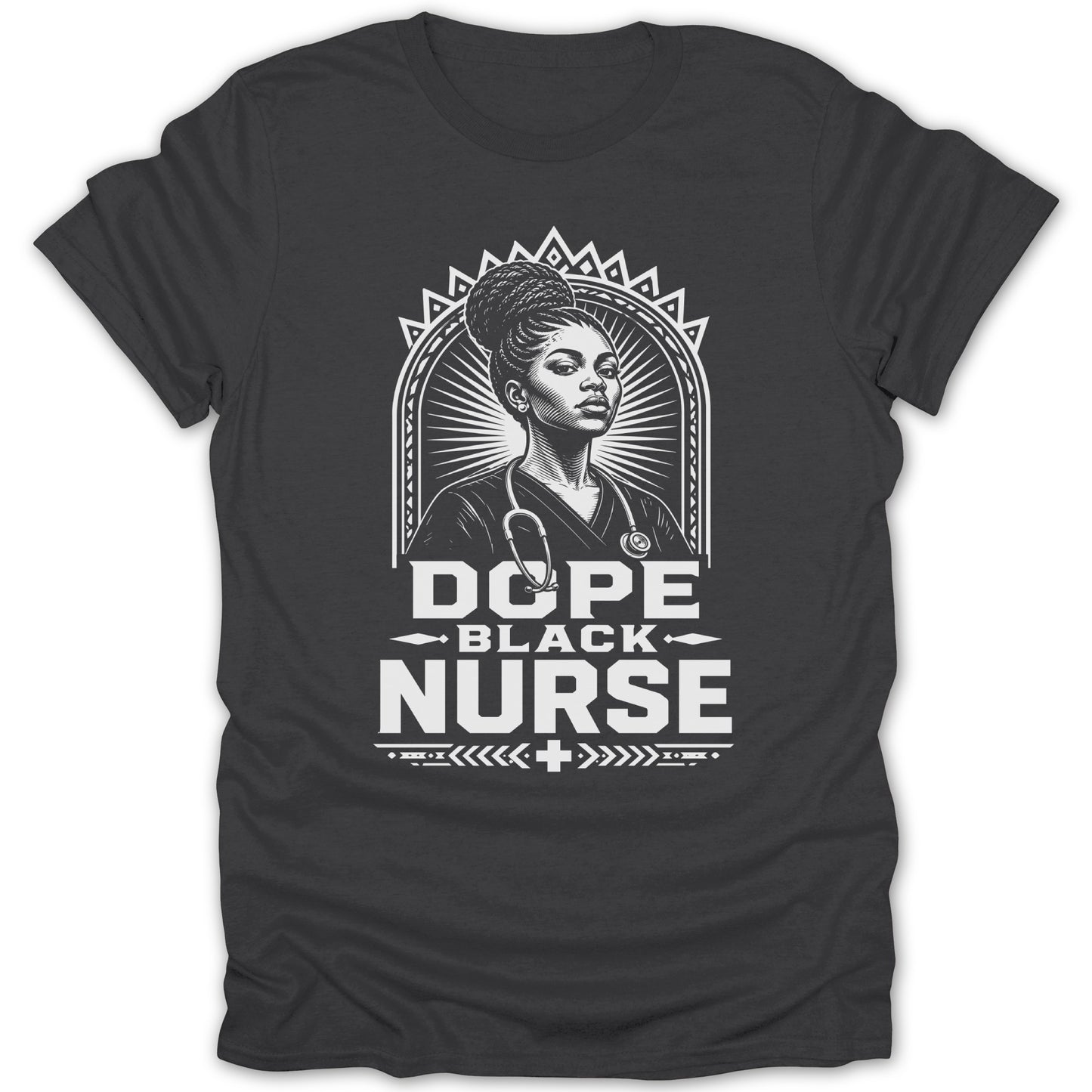 Dope Black Nurse graphic on a dark t-shirt.