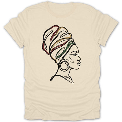 African Queen Head Wrap Line Art Tee - Zion Threadz