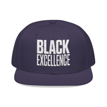 Navy blue snapback hat with "BLACK EXCELLENCE" embroidered in white.