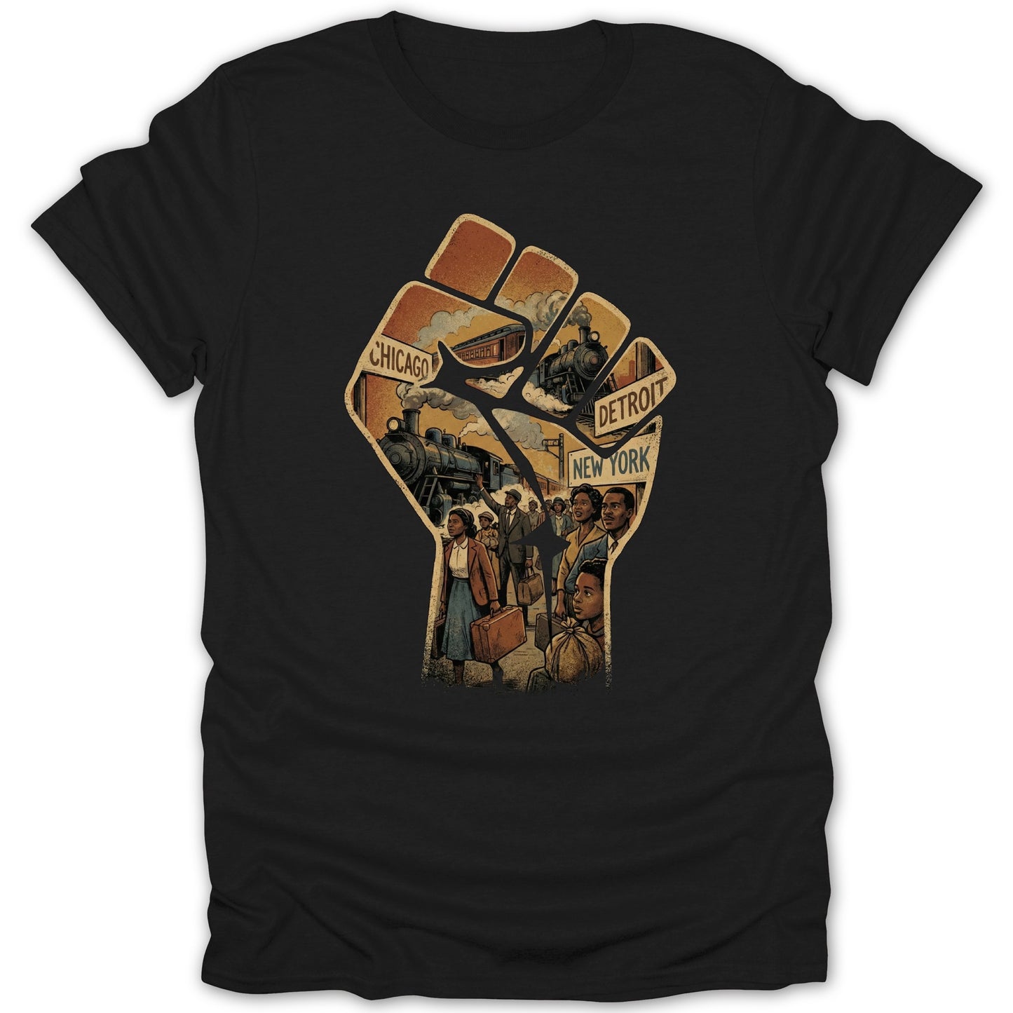 Chicago Detroit New York Migration Fist T-Shirt