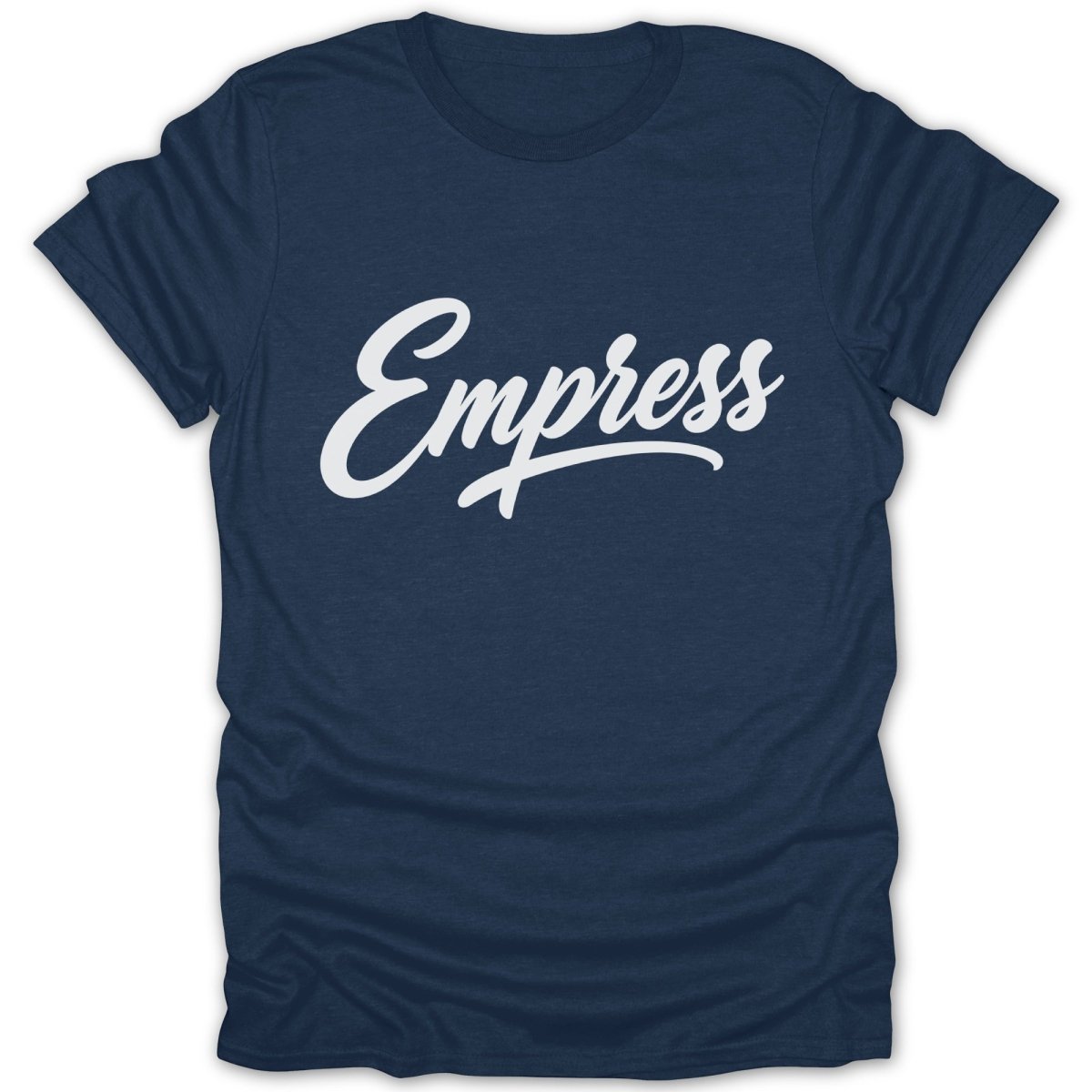 Navy t-shirt with white script text reading "Empress" across the chest.