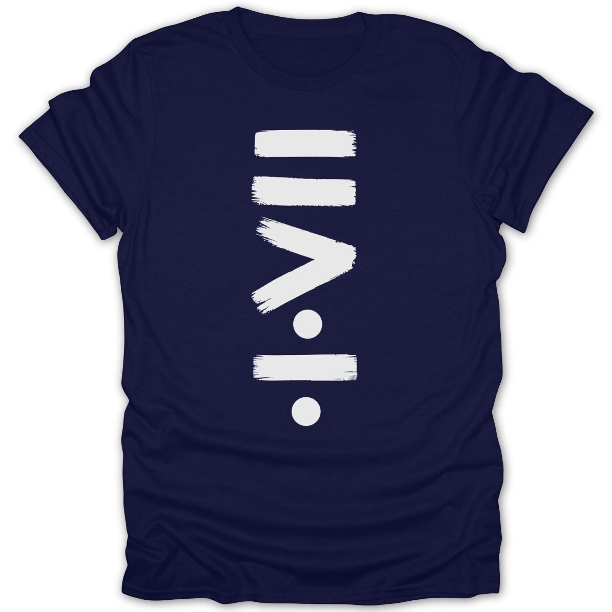 Navy t-shirt with white brushstroke equal to symbol and division symbol.