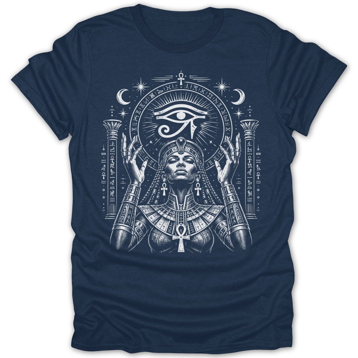 T-shirt design of ancient Egyptian goddess Isis with the Eye of Horus.
