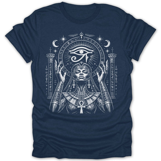 T-shirt design of ancient Egyptian goddess Isis with the Eye of Horus.