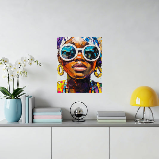Vibrant Portrait of Woman with Sunglasses Wall Art product