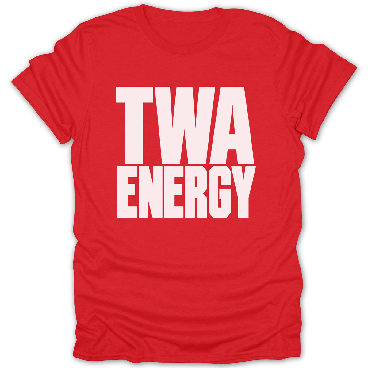Red t-shirt with white text reading "TWA ENERGY".