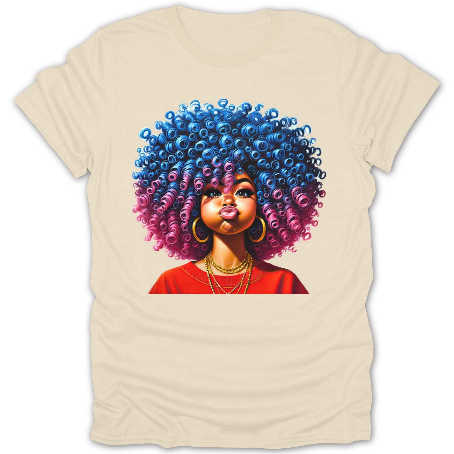 Curly Haired Woman Art on Graphite T-shirt product type