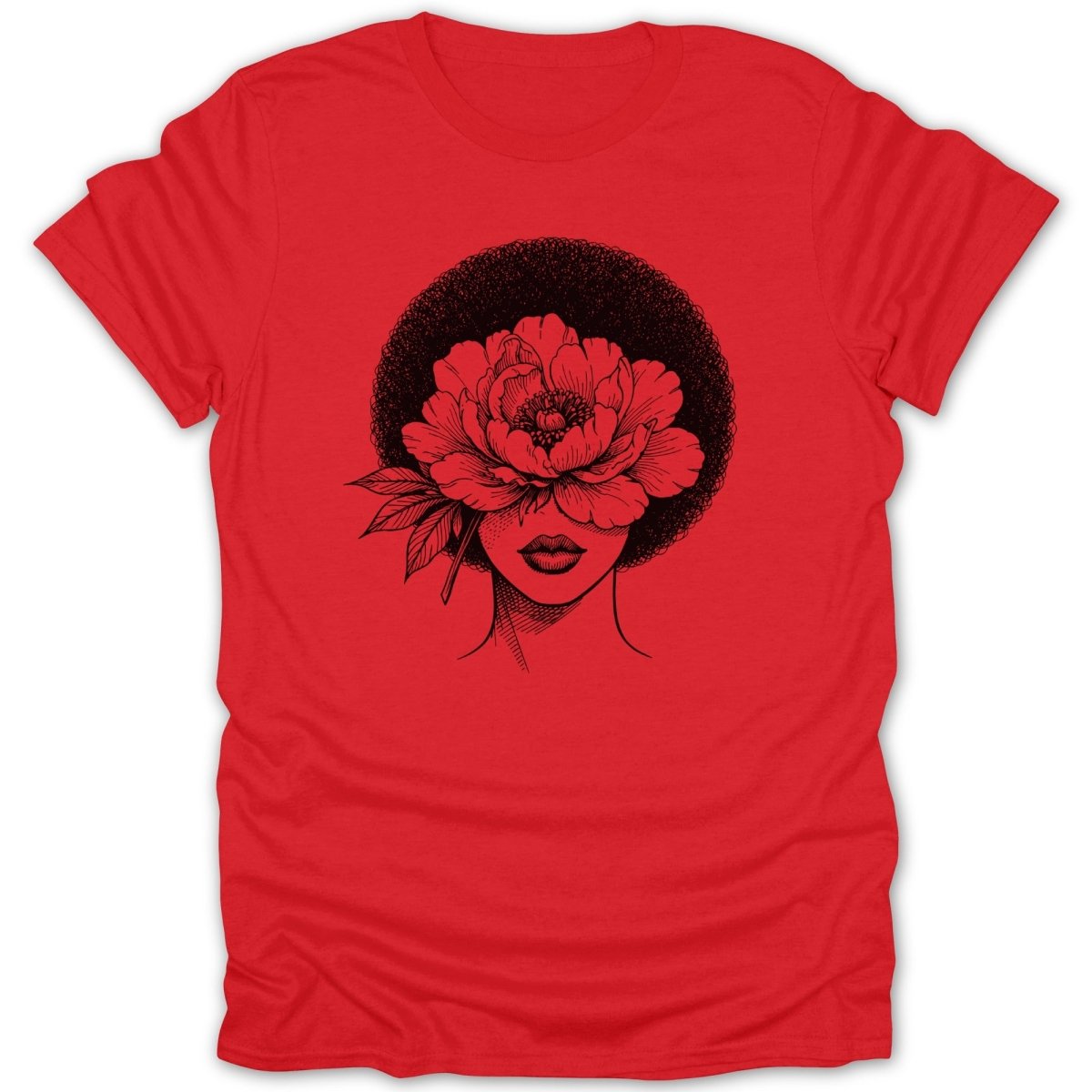 Afro Woman Peony Flower Tee - Zion Threadz