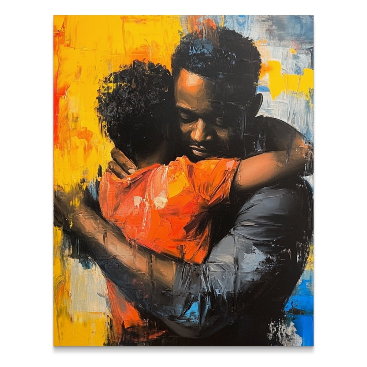 Father Son Embrace Colorful Abstract Painting Style Poster - Zion Threadz