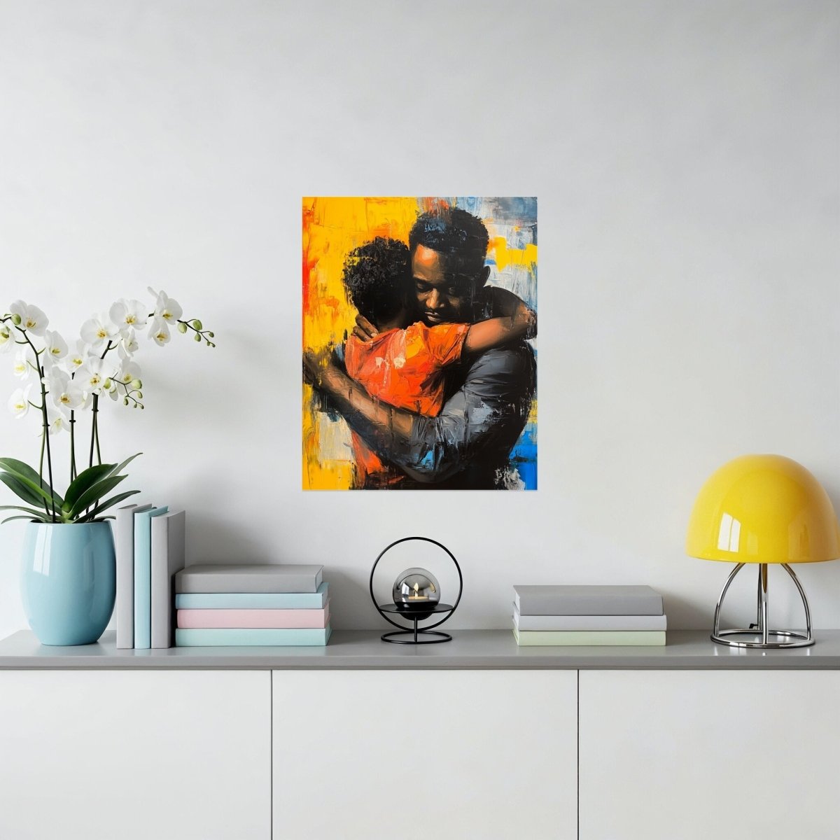 Father Son Embrace Colorful Abstract Painting Style Poster - Zion Threadz