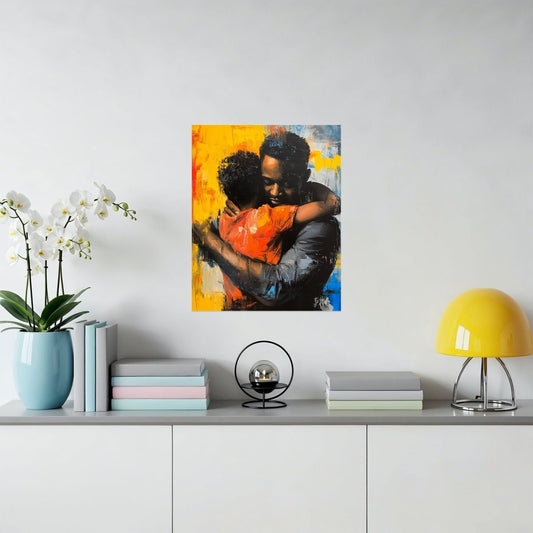 Father Son Embrace Colorful Abstract Painting Style Poster - Zion Threadz