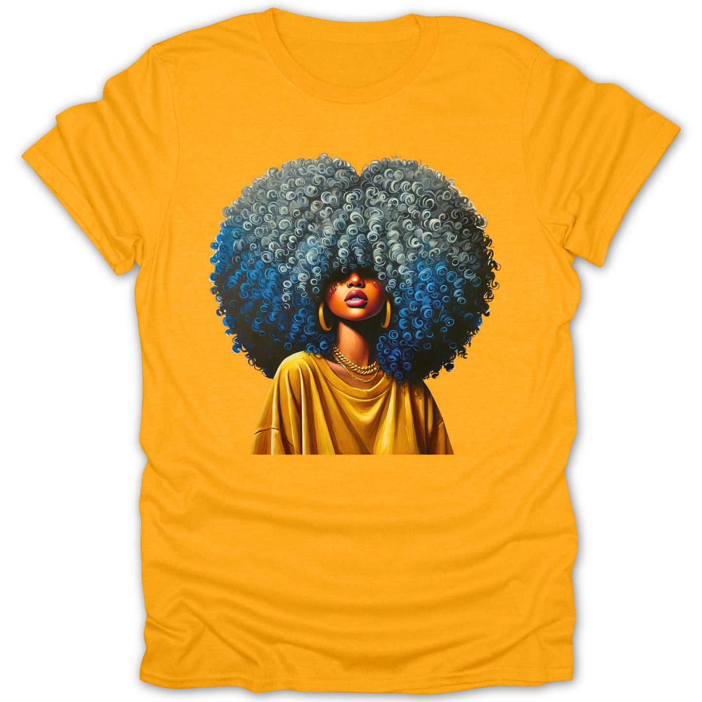 Vibrant Yellow T-Shirt with Artistic Afro T-Shirt product type