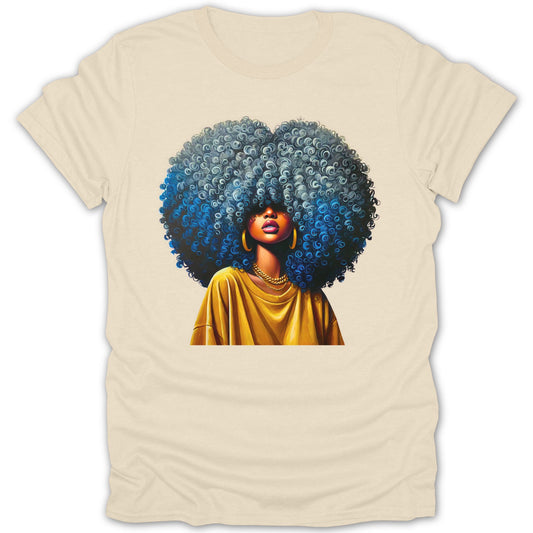 Afro Lady with Blue Curls Graphic Beige Shirt product