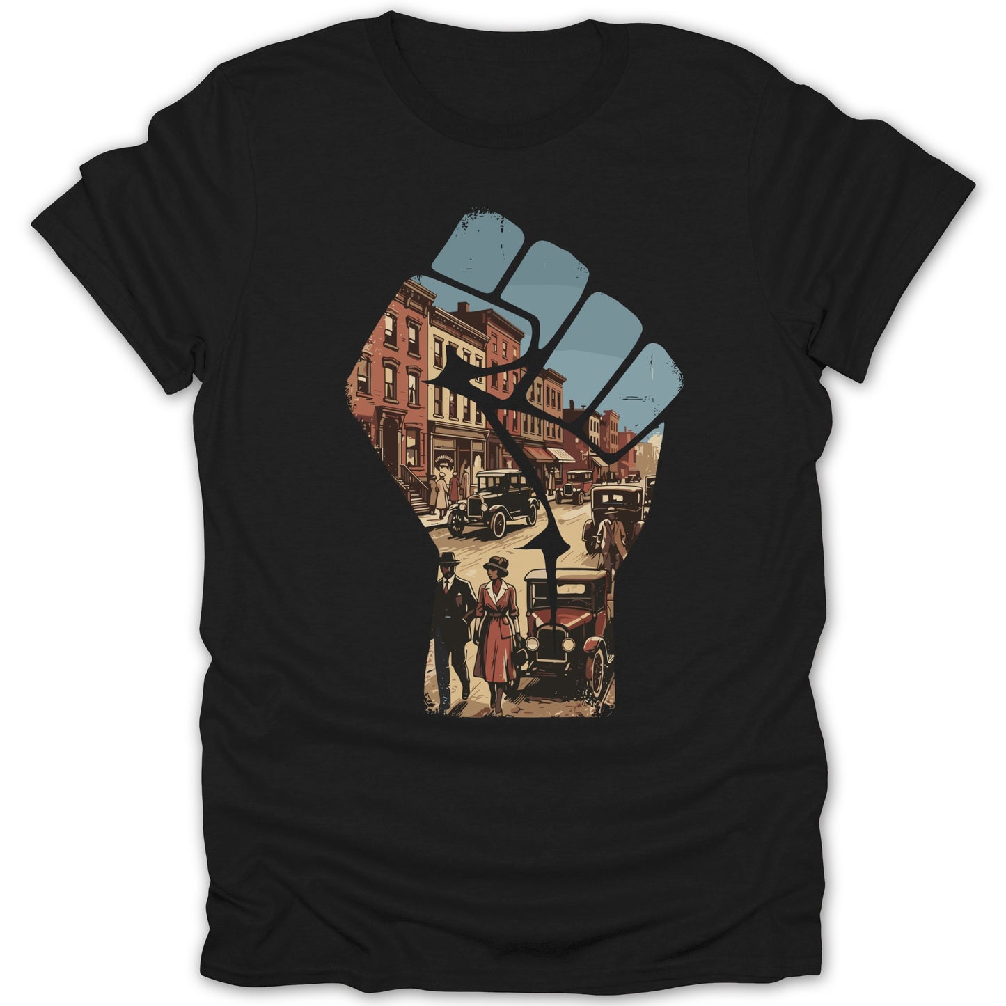 Vintage Street Scene Inside Raised Fist Graphic Shirt