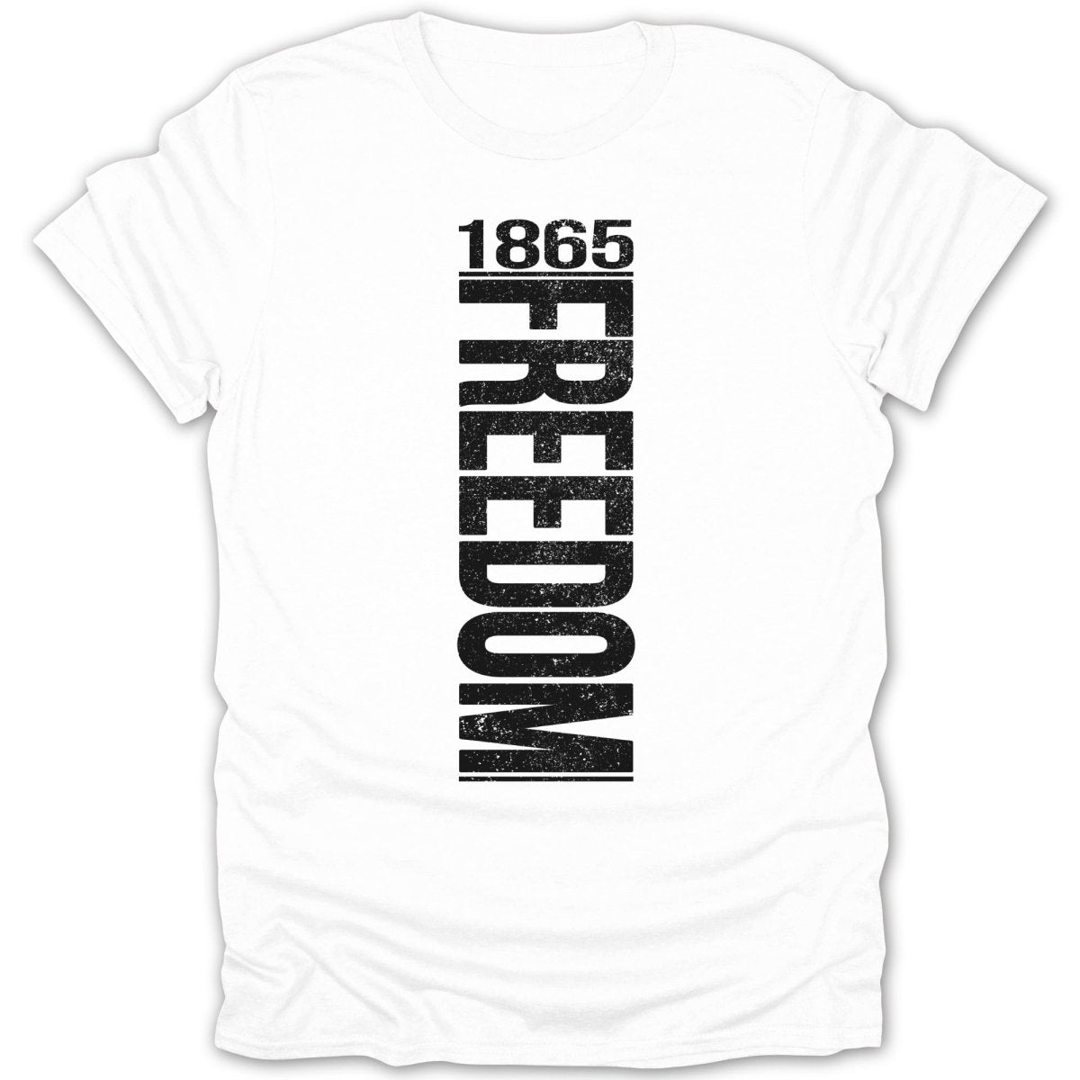 White t-shirt with vertical "1865 FREEDOM" text.
